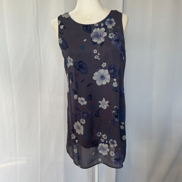 Vintage Mini Dress Size 8 Petite 8P Gray Floral Chiffon Sleeveless Fairy 90s Y2K - Picture 2 of 14
